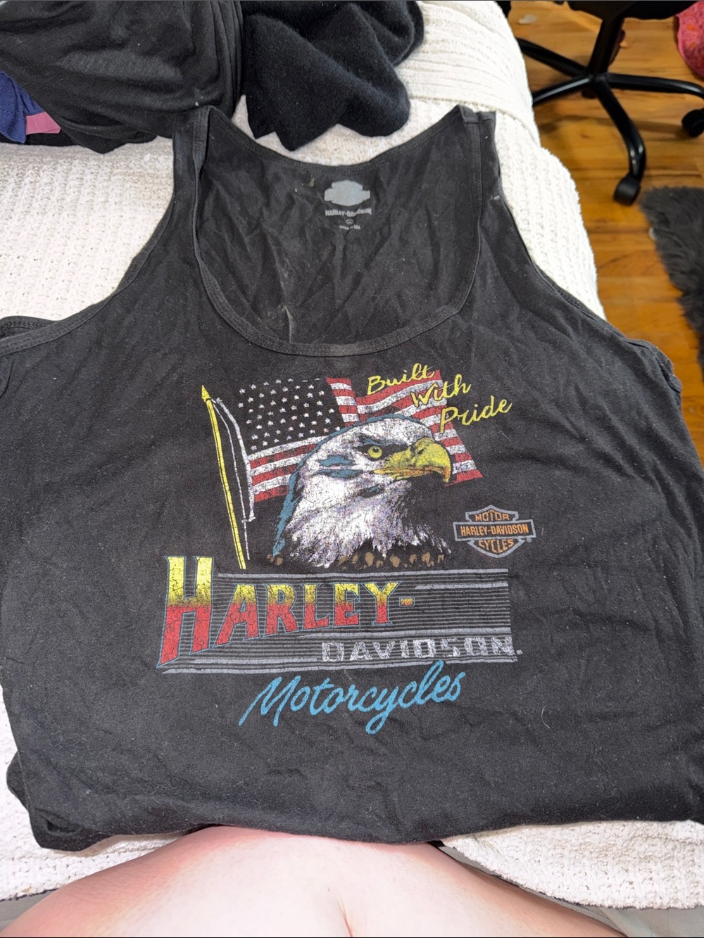 Harley-Davidson Black Tank Top with Eagle, Flag & Retro Logo